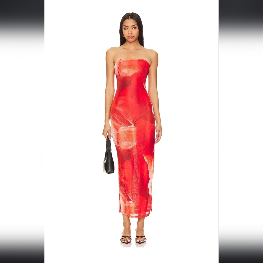 Revolve Elegant Red Mesh  Strapless Dress